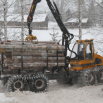 lintidega forvarder FR48 veab talvel puitu välja